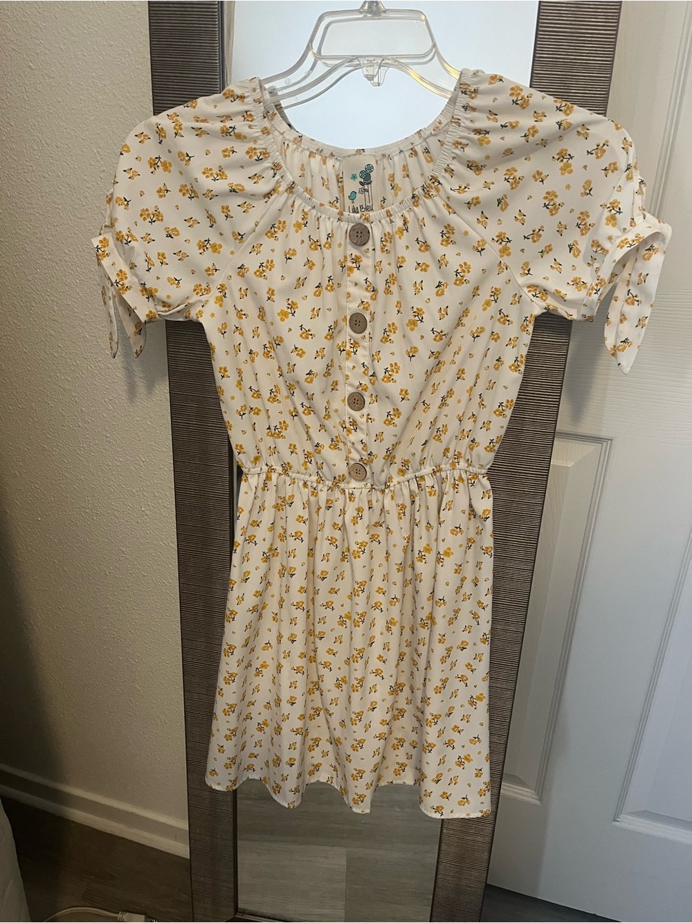 Lily Bleu Cream Dress with Yellow Floral Print and Button Front